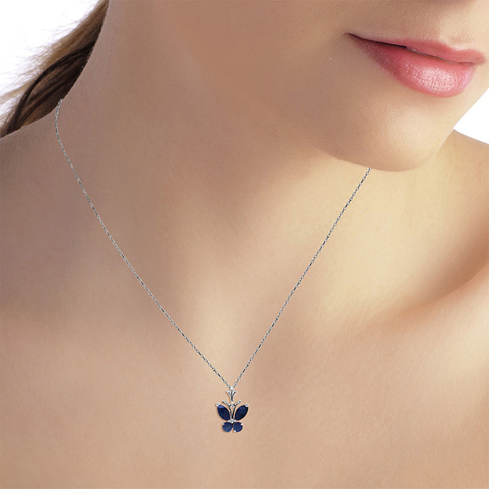 14K. GOLD BUTTERFLY NECKLACE WITH NATURAL SAPPHIRES (White Gold) - Picture 2 of 3